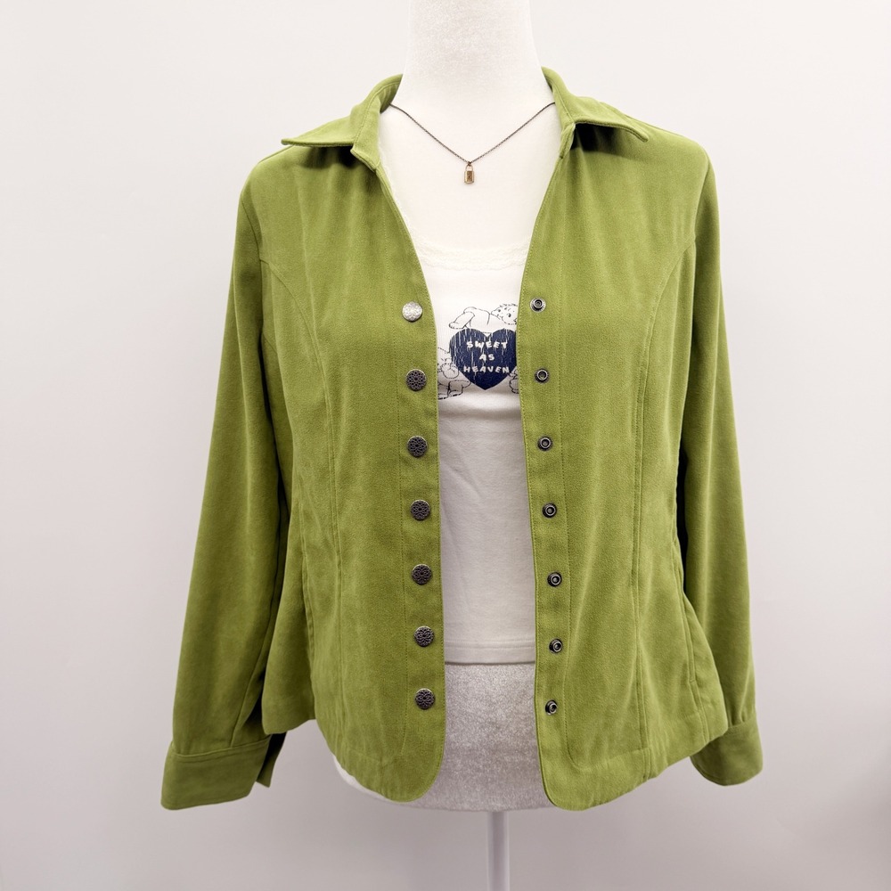Vintage 90s Faux Suede Snap Front Shacket‎ in Moss Green Size Small